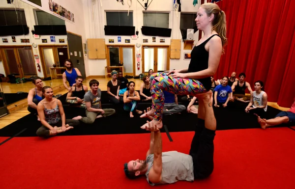 Adult acro class in session